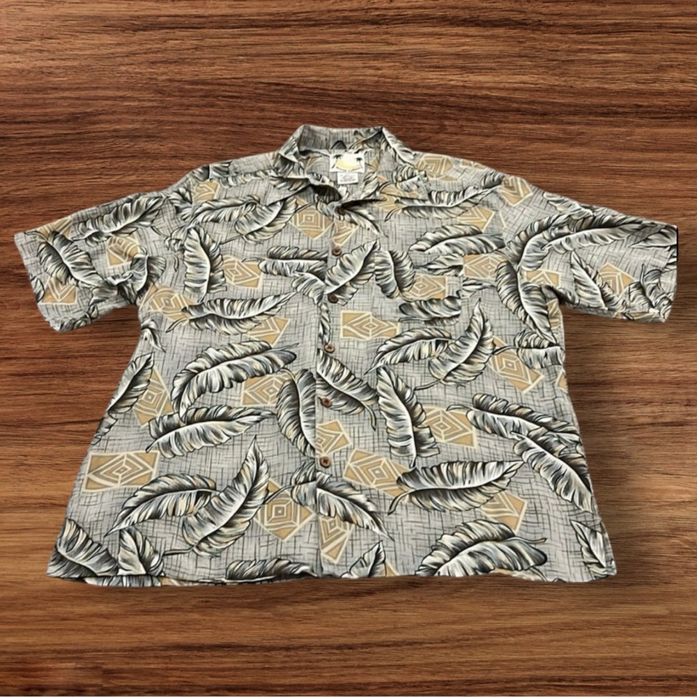 Banana Cabana Men’s XL Hawaiian Floral Geometric Shirt 100% SILK Beach‎ vacation